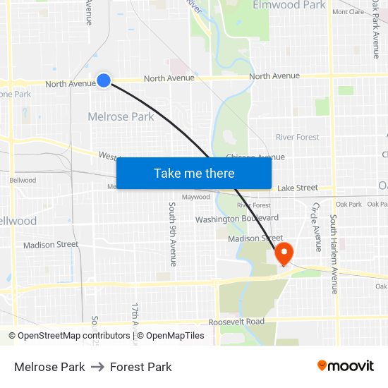 Melrose Park to Forest Park map