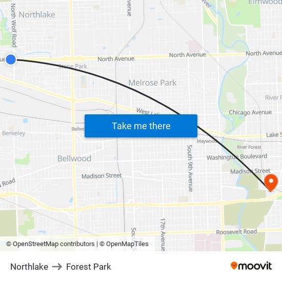 Northlake to Forest Park map