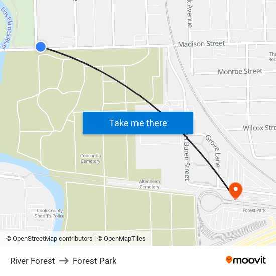 River Forest to Forest Park map