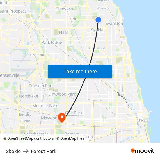 Skokie to Forest Park map