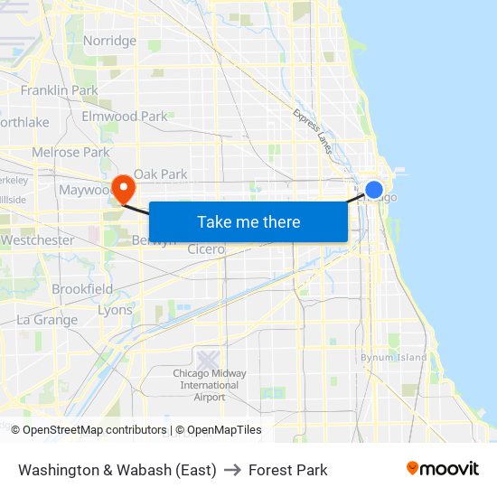 Washington & Wabash (East) to Forest Park map