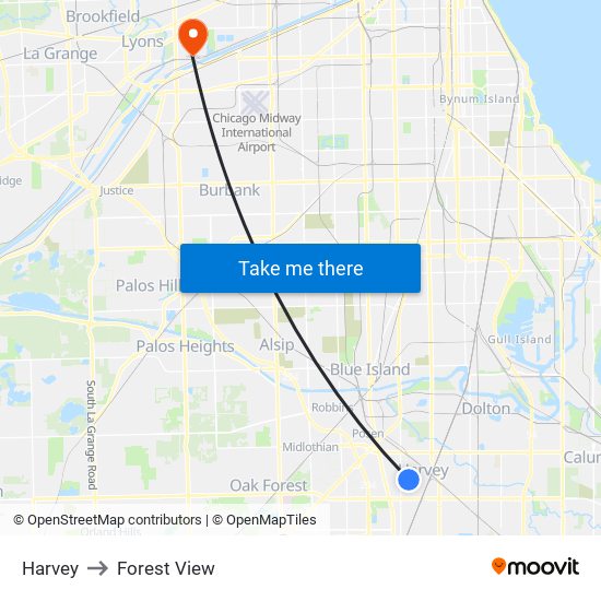 Harvey to Forest View map