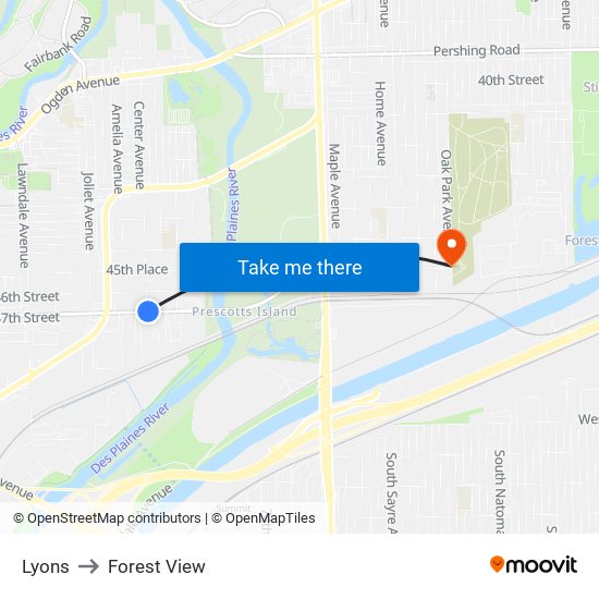 Lyons to Forest View map