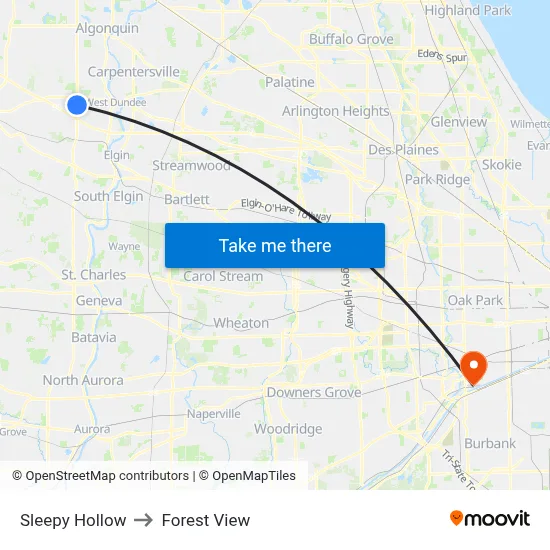 Sleepy Hollow to Forest View map