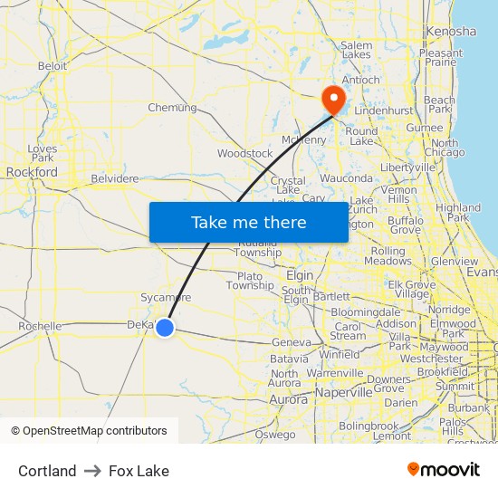 Cortland to Fox Lake map