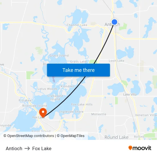 Antioch to Fox Lake map