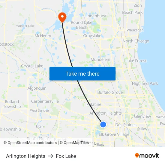 Arlington Heights to Fox Lake map