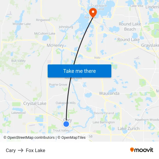 Cary to Fox Lake map