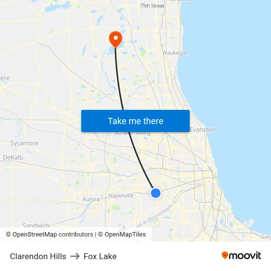 Clarendon Hills to Fox Lake map