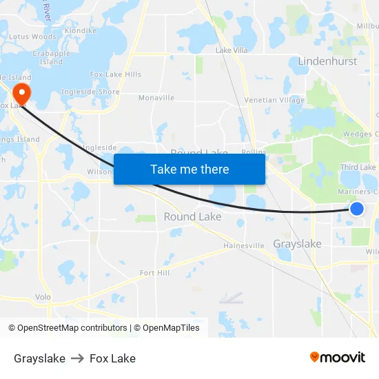 Grayslake to Fox Lake map