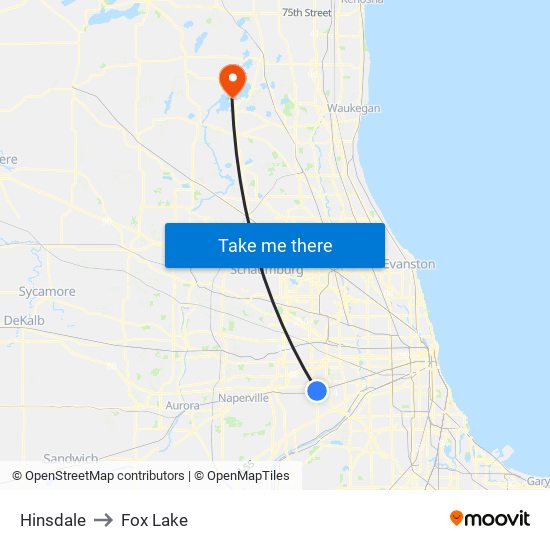 Hinsdale to Fox Lake map