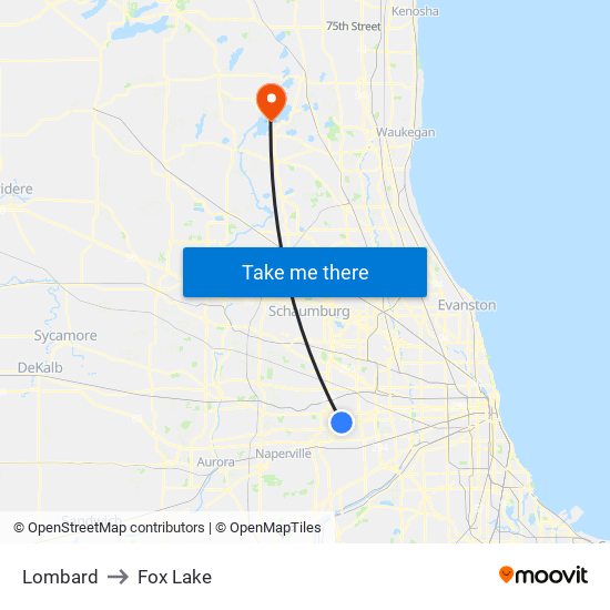 Lombard to Fox Lake map