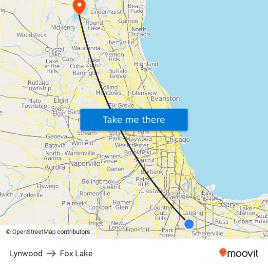 Lynwood to Fox Lake map