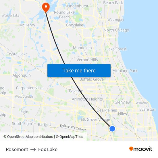 Rosemont to Fox Lake map