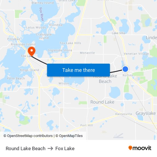 Round Lake Beach to Fox Lake map