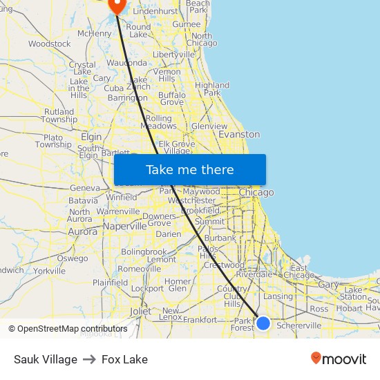 Sauk Village to Fox Lake map