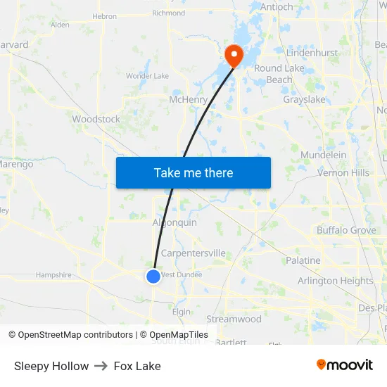Sleepy Hollow to Fox Lake map