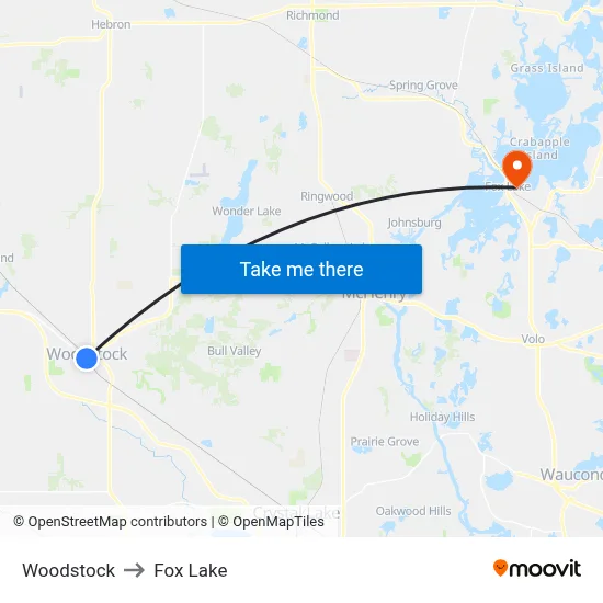 Woodstock to Fox Lake map