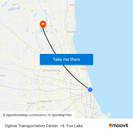 Ogilvie Transportation Center to Fox Lake map