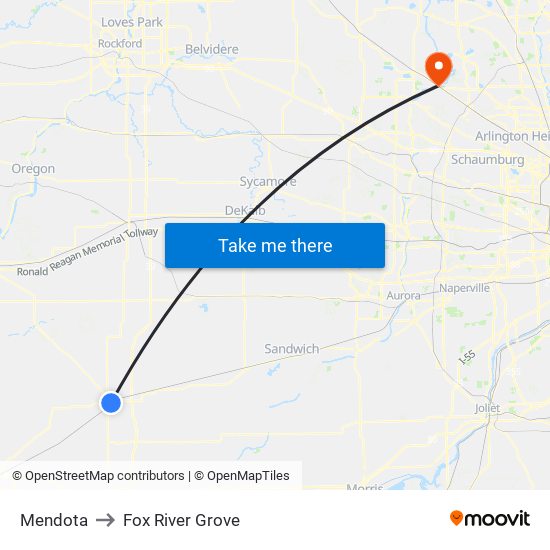 Mendota to Fox River Grove map