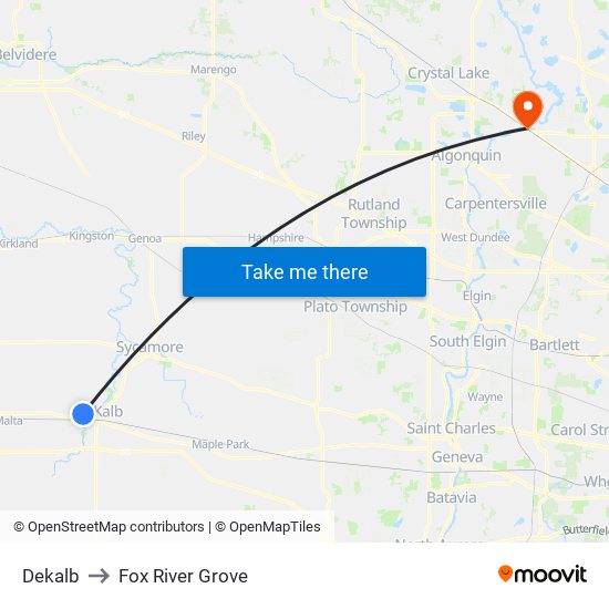 Dekalb to Fox River Grove map