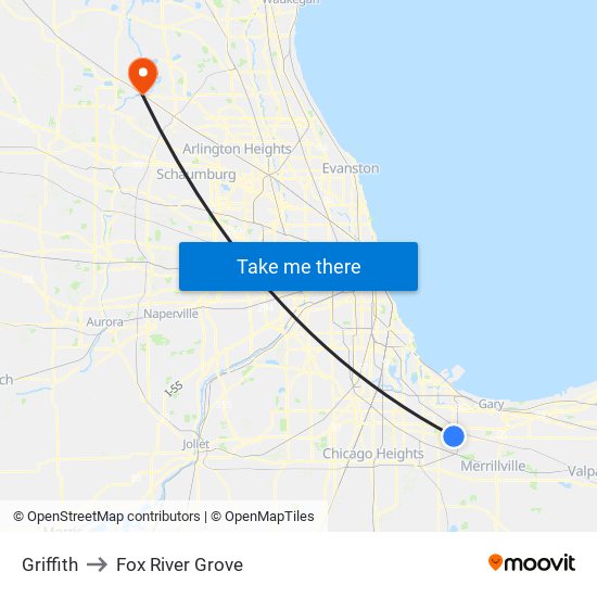 Griffith to Fox River Grove map