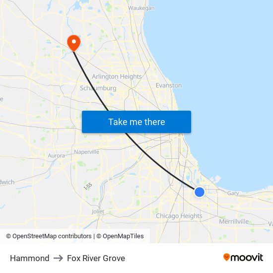 Hammond to Fox River Grove map