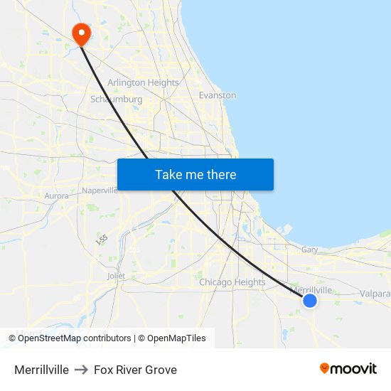 Merrillville to Fox River Grove map