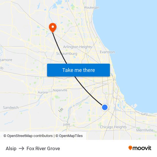 Alsip to Fox River Grove map
