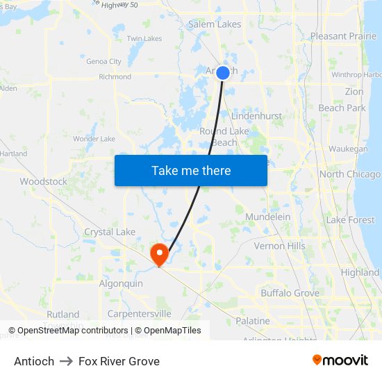 Antioch to Fox River Grove map