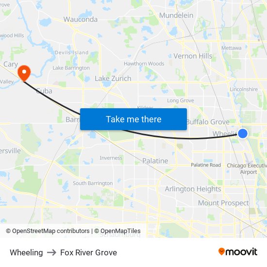 Wheeling to Fox River Grove map