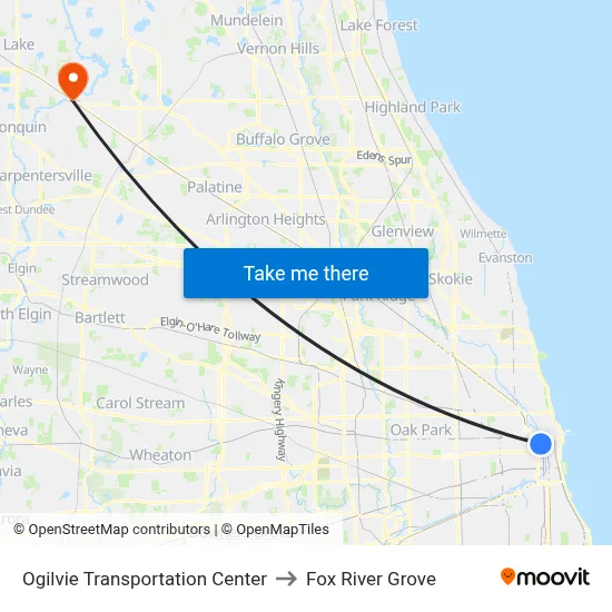 Ogilvie Transportation Center to Fox River Grove map