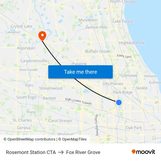 Rosemont Station CTA to Fox River Grove map