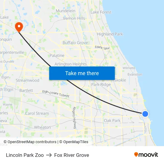Lincoln Park Zoo to Fox River Grove map