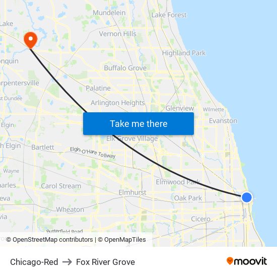 Chicago-Red to Fox River Grove map
