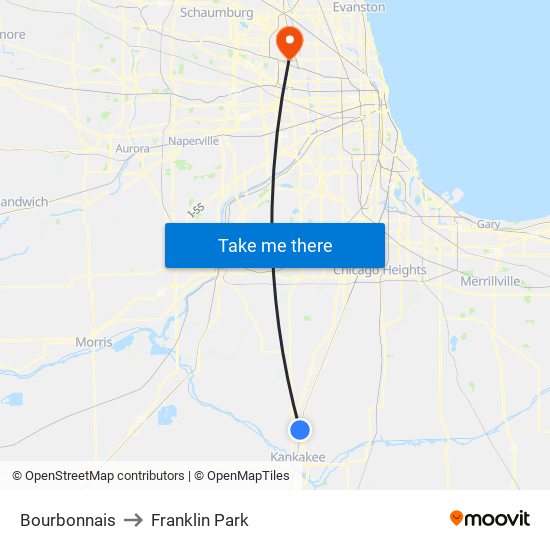 Bourbonnais to Franklin Park map