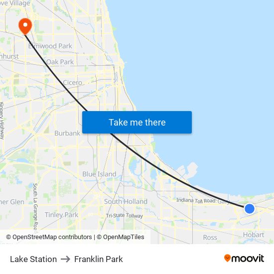 Lake Station to Franklin Park map