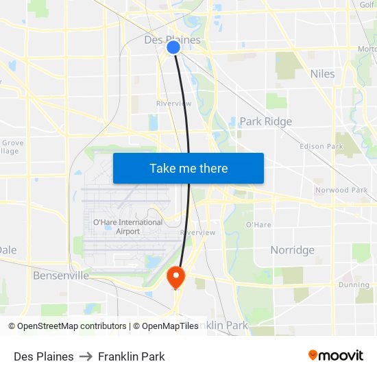 Des Plaines to Franklin Park map