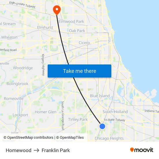 Homewood to Franklin Park map