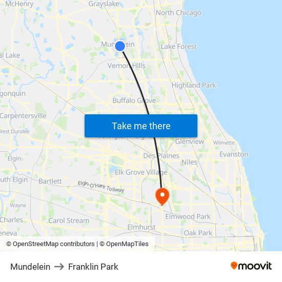Mundelein to Franklin Park map