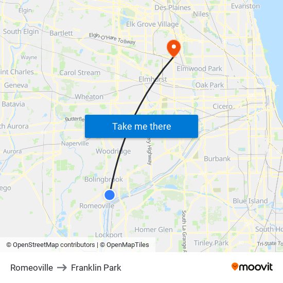 Romeoville to Franklin Park map