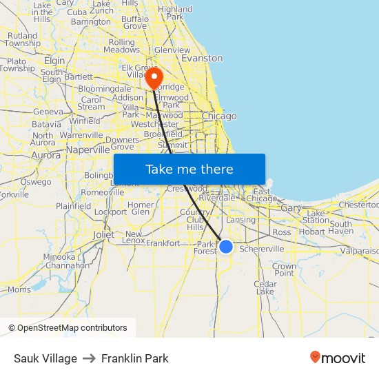 Sauk Village to Franklin Park map