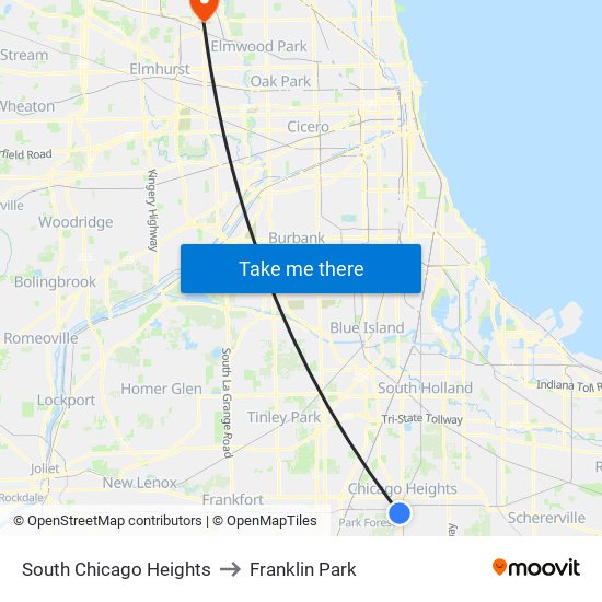 South Chicago Heights to Franklin Park map
