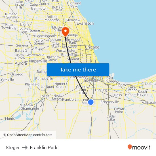 Steger to Franklin Park map