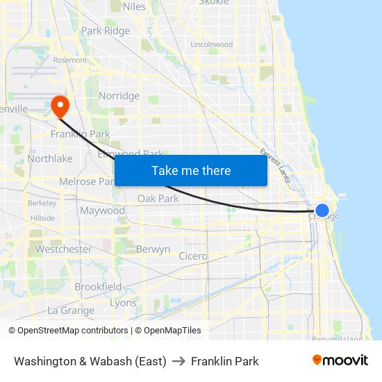 Washington & Wabash (East) to Franklin Park map