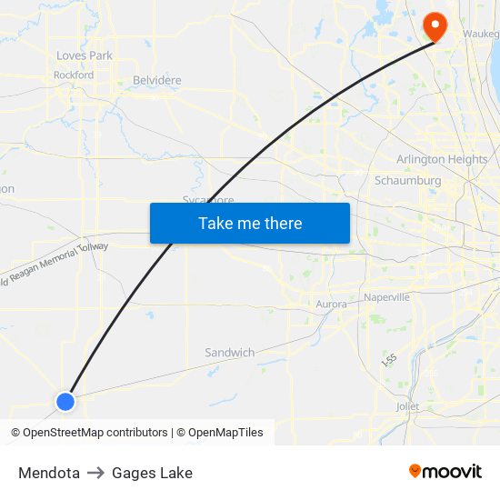 Mendota to Gages Lake map