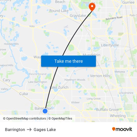Barrington to Gages Lake map