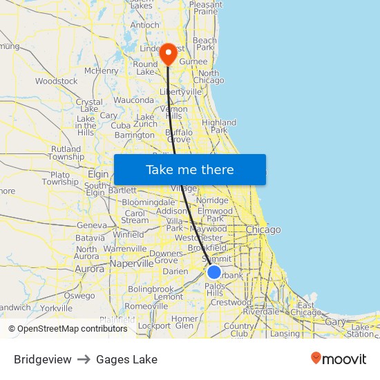 Bridgeview to Gages Lake map