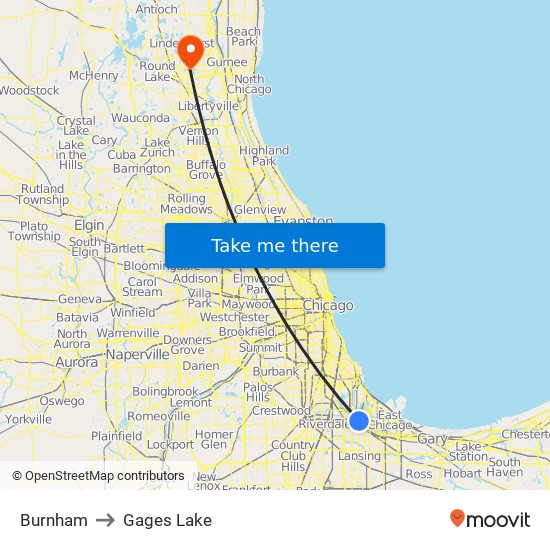 Burnham to Gages Lake map