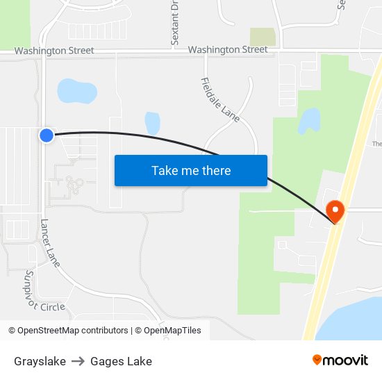Grayslake to Gages Lake map